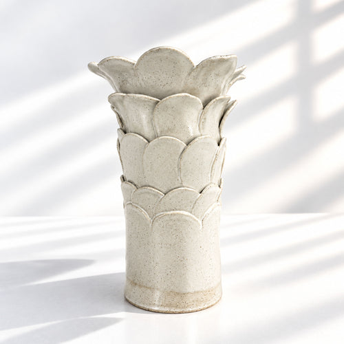 Tall Cylinder Petal Flower Vase - White