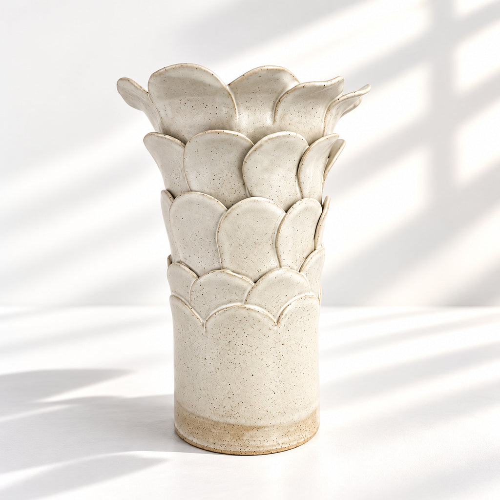 Tall Cylinder Petal Flower Vase - White