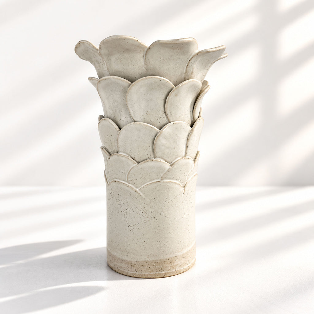 Tall Cylinder Petal Flower Vase - White