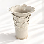 Tall Cylinder Petal Flower Vase - White