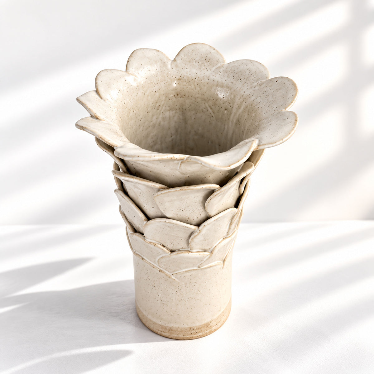Tall Cylinder Petal Flower Vase - White