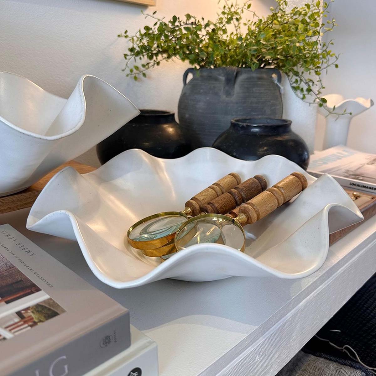 Large White Wave Bowl — Handmade Ceramic Bowl Salad Bowl Australia
