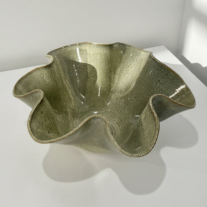 Oversized Wave Bowl in Melted Mint Glaze