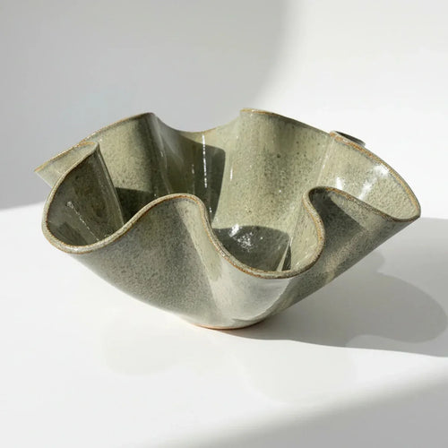 Oversized Wave Bowl in Melted Mint Glaze
