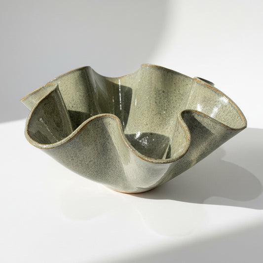 Oversized Wave Bowl in Melted Mint Glaze