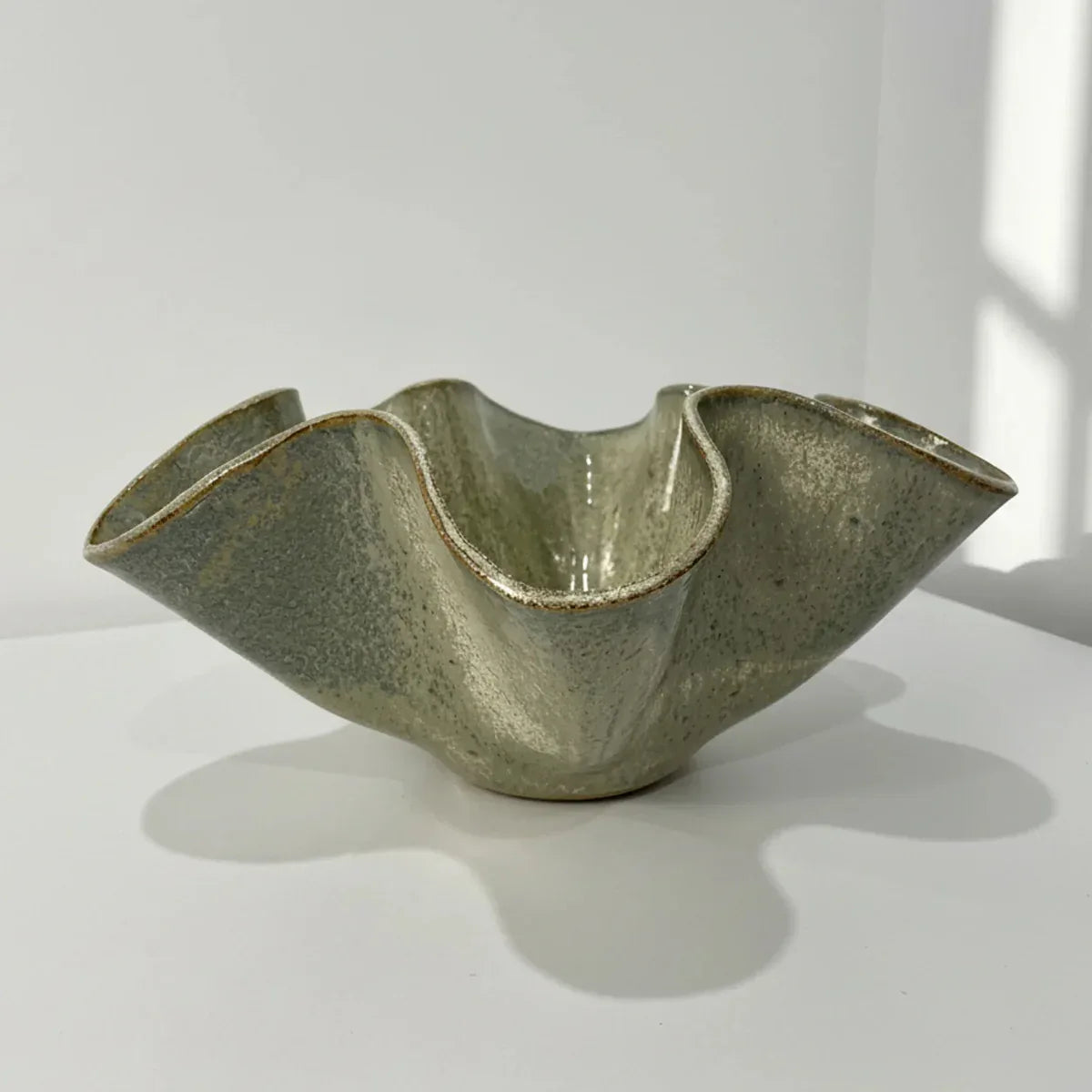 Oversized Ceramic Wave Bowl in Melted Mint Glaze