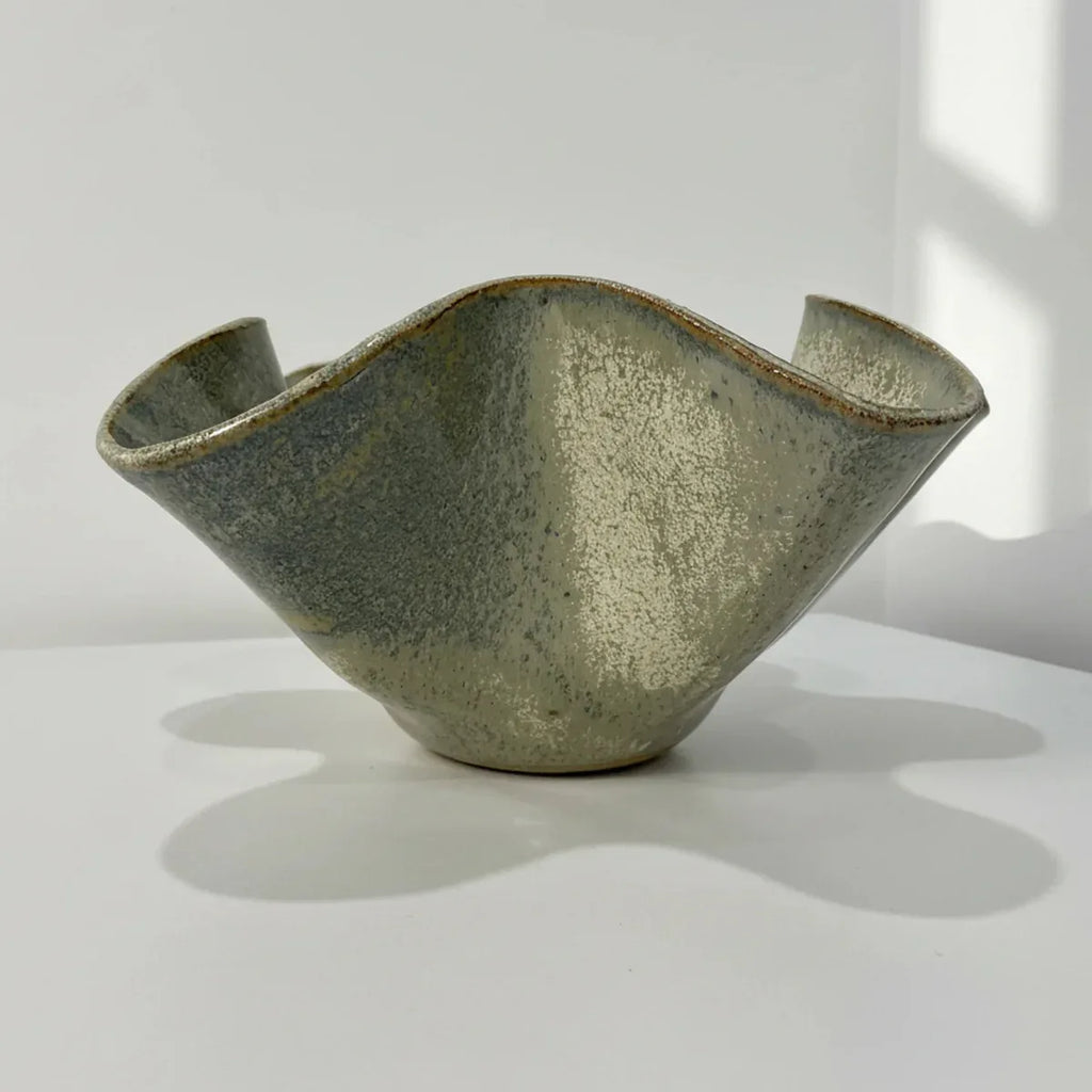 Ceramic Oversized Wave Bowl in Melted Mint Glaze