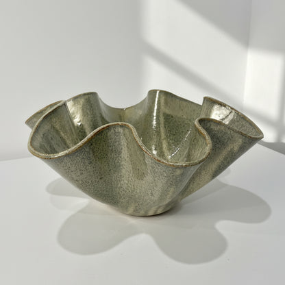 Oversized Wave Bowl in Melted Mint Glaze with Golden edges 