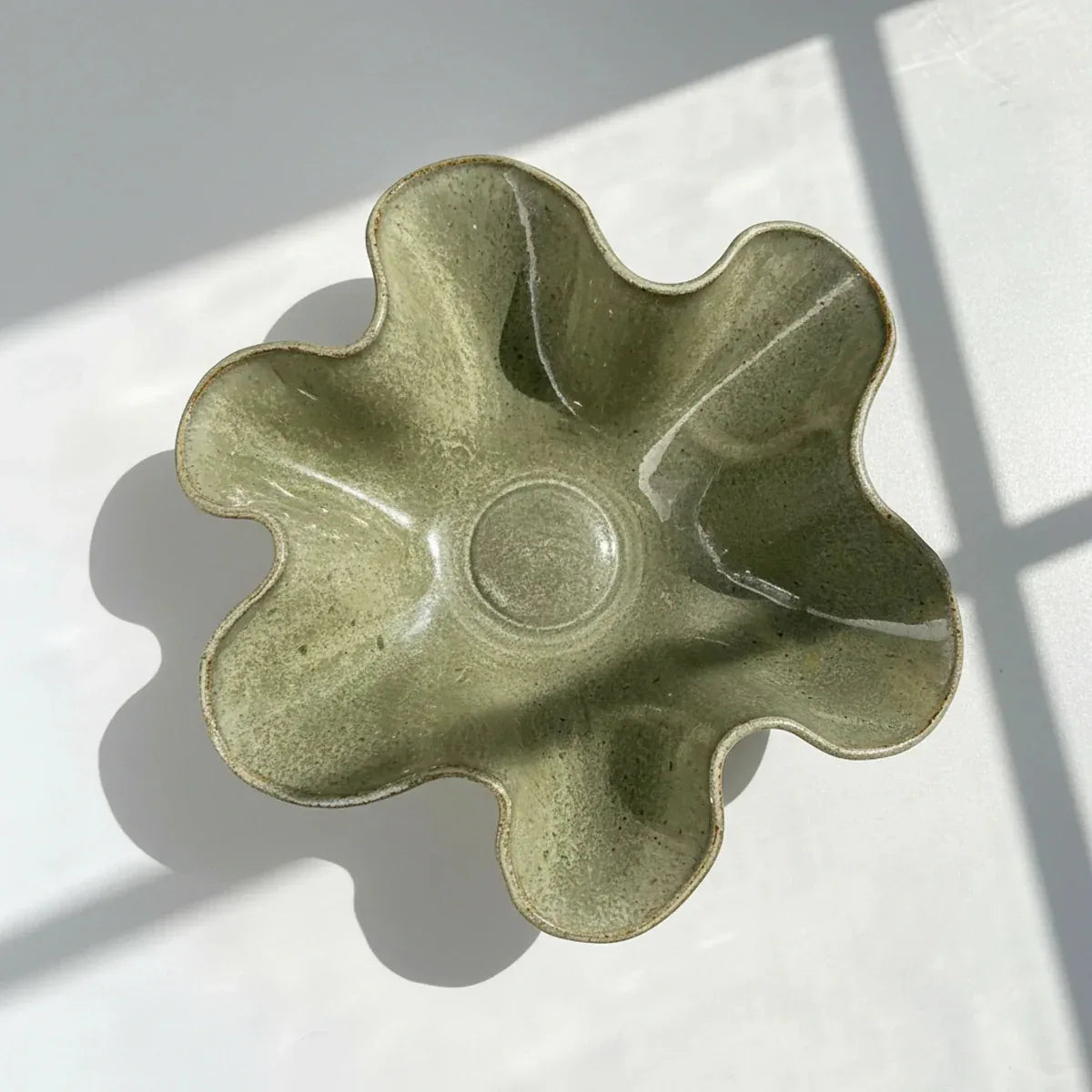 Oversized Wave Bowl in Melted Mint Glaze - Top down view