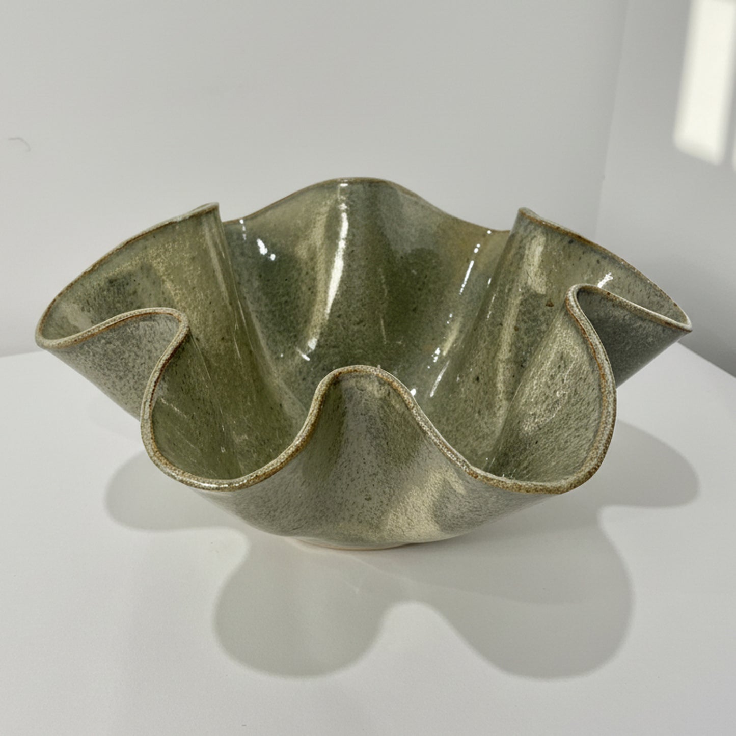 High sided Oversized Wave Bowl in Melted Mint Glaze