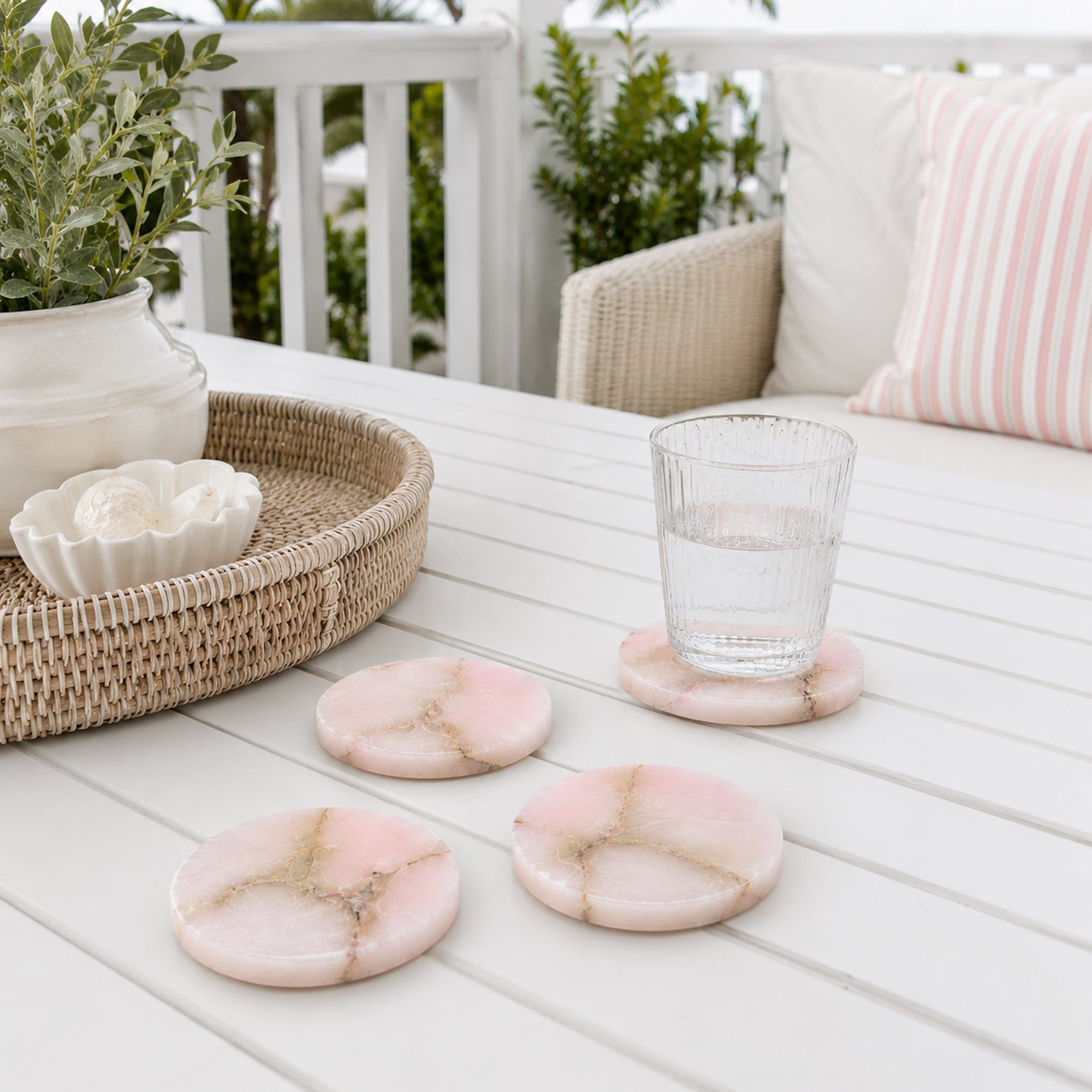 Pink Alabaster Coaster Set