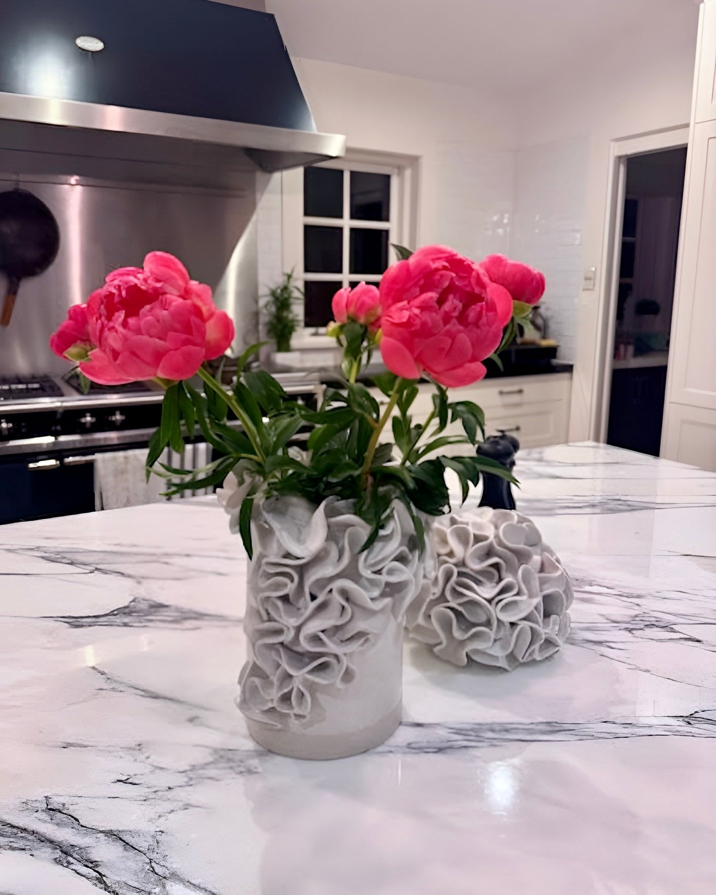 Customer Photo - Ruffled Vases - White Glaze