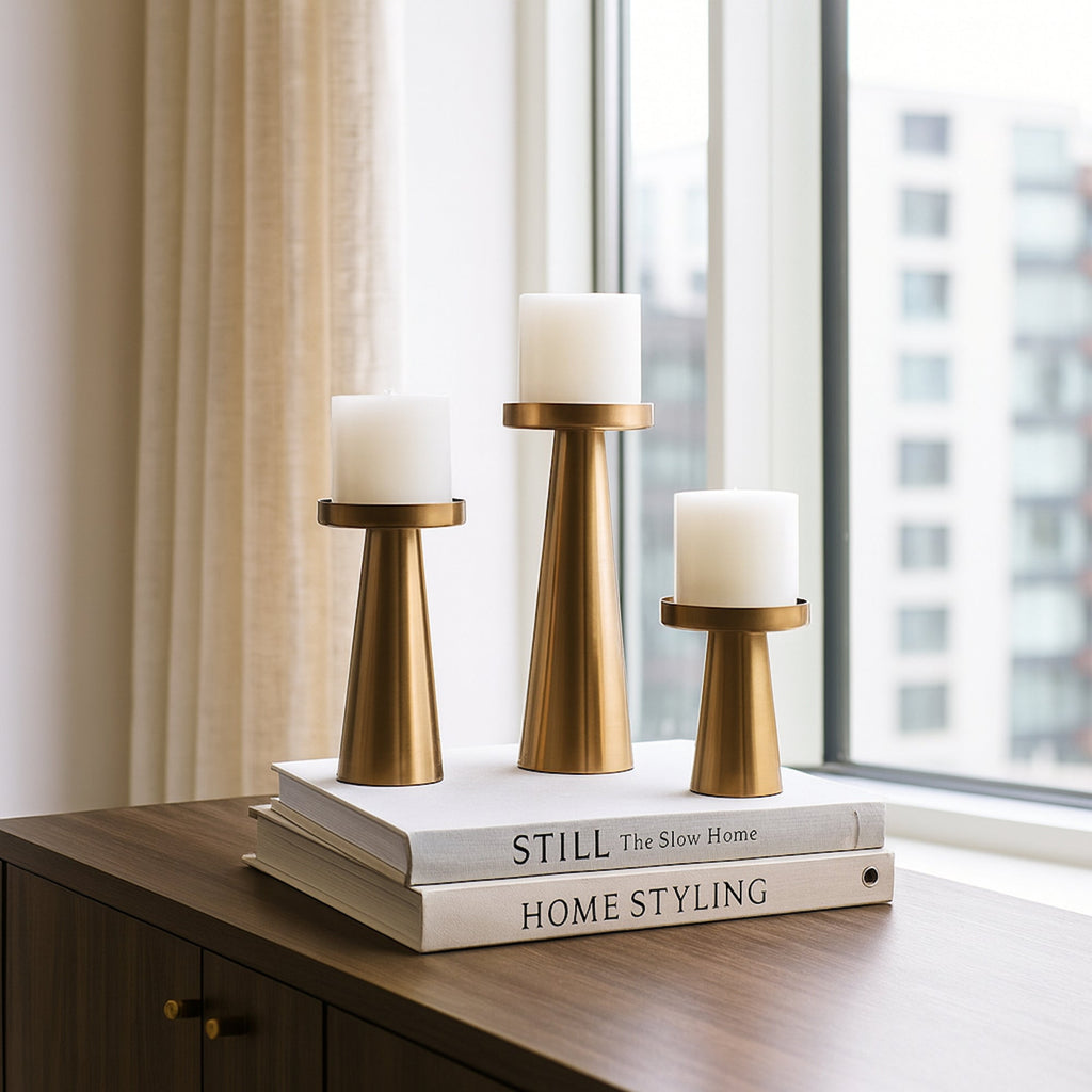 Candle Holders Set of 3 - Brushed Brass
