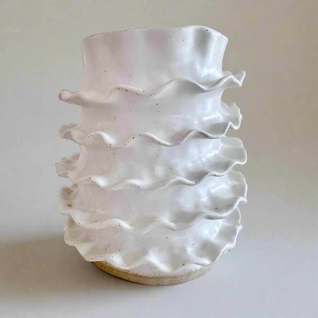 Cylindrical Rimmed Vase Ceramic Cylindrical Vase | Sculptural Spiral Edge White Vase Australia ...