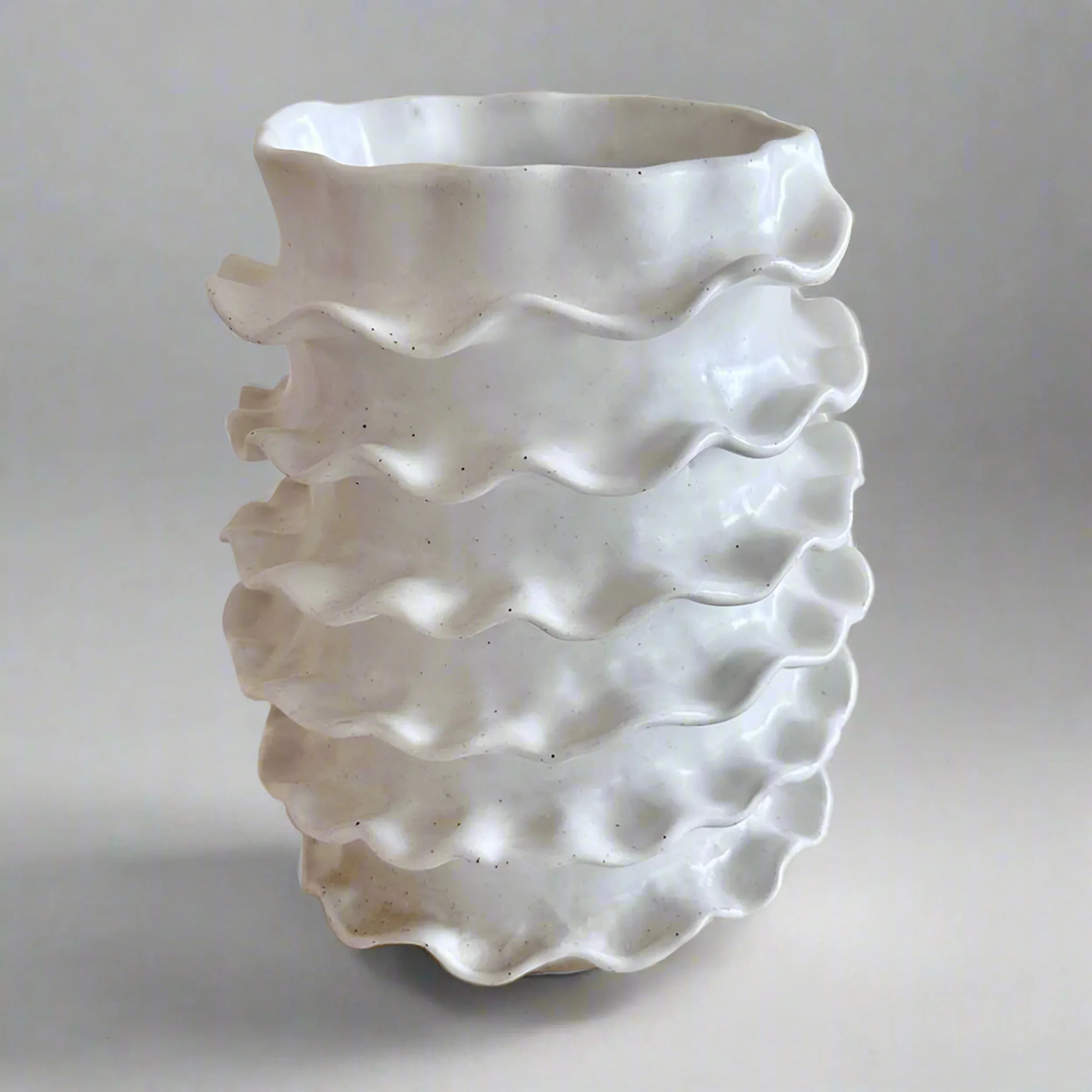 Cylindrical Rimmed Vase Ceramic Cylindrical Vase | Sculptural Spiral Edge White Vase Australia ...