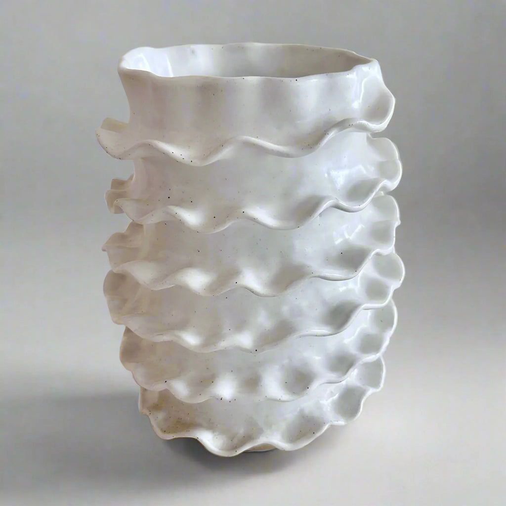 Large Spiral Edge Cylindrical Vase - White