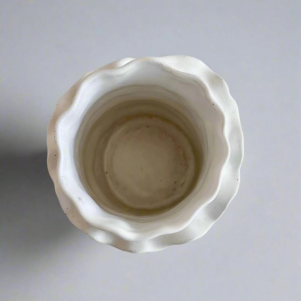 Cylindrical Rimmed Vase Ceramic Cylindrical Vase | Sculptural Spiral Edge White Vase Australia ...