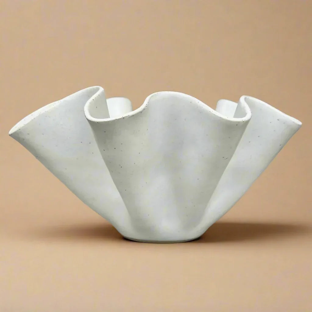 Tall Ceramic Ruffle Bowl - White