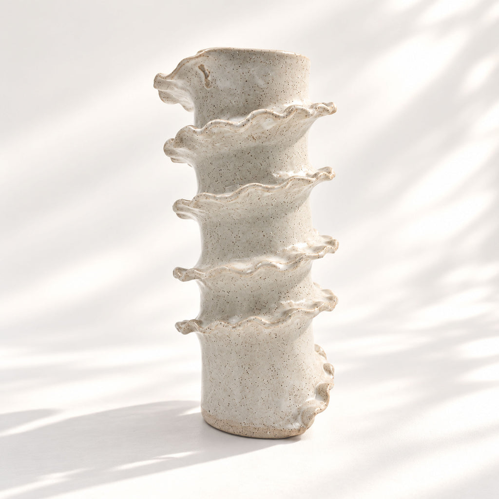 Tall Spiral Cylindrical Vase - White
