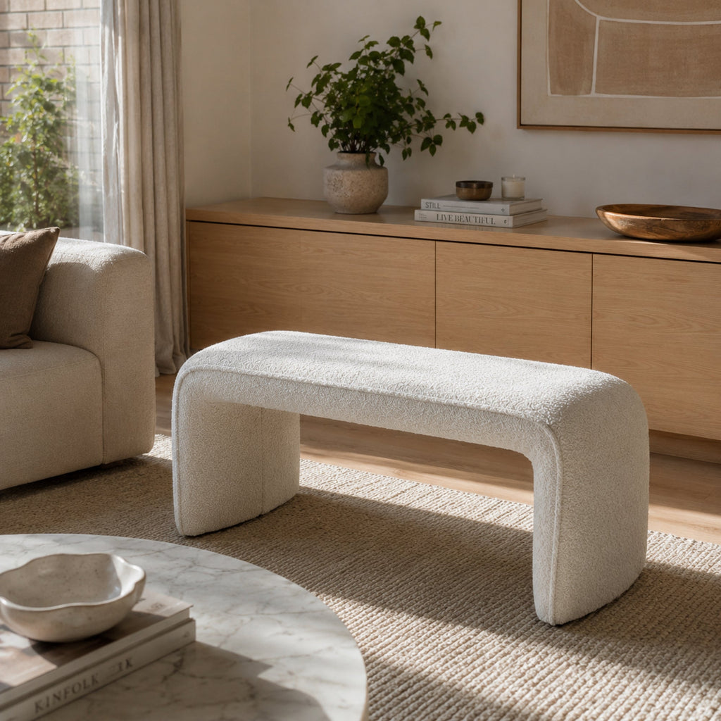 Denver Boucle Bench Seat - White