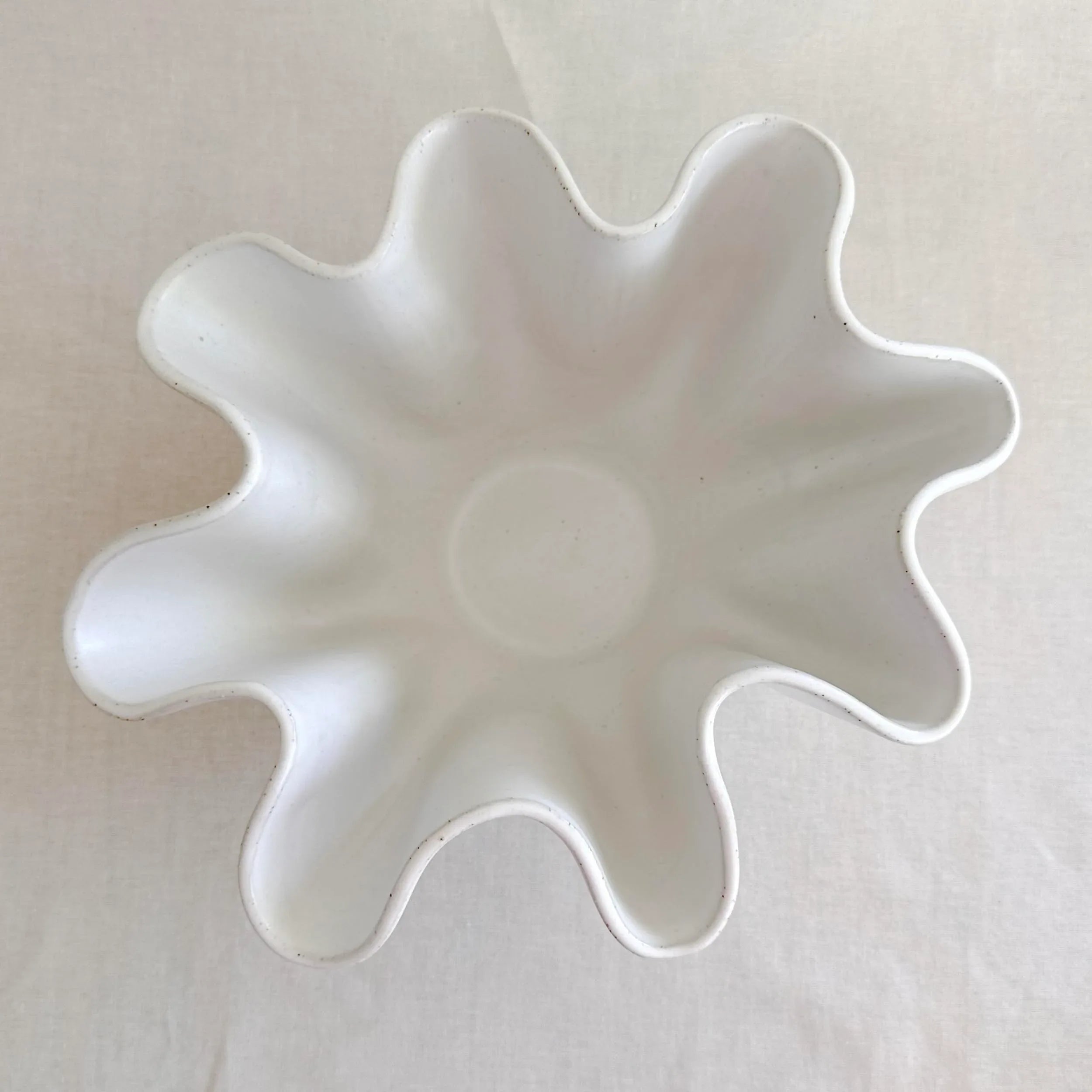 Ceramic Sculptural Wave Bowl - High Sided White