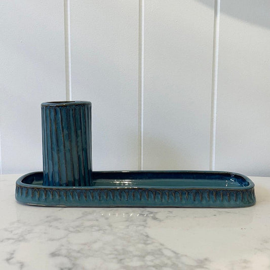 Ceramic Turquoise Toothbrush Holder & Bathroom Dish - Polly Barton